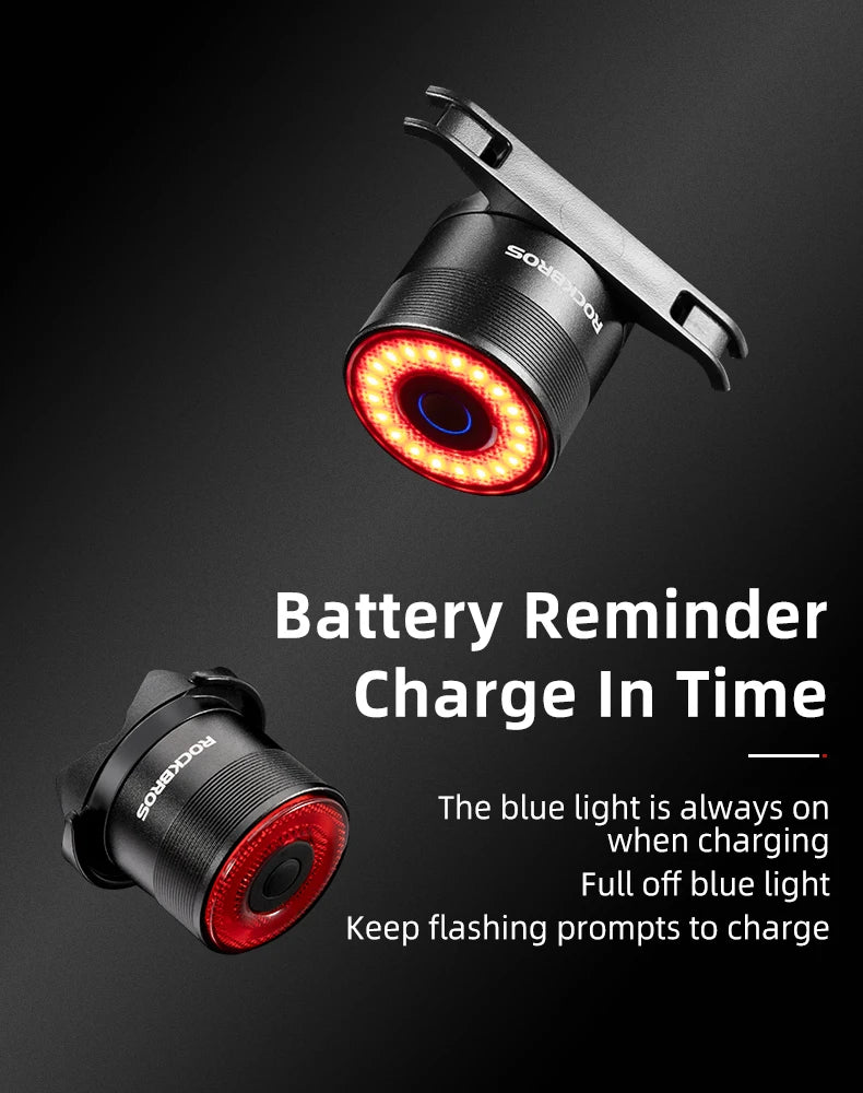 ROCKBROS Smart Brake Bicycle Tail Light MTB Road Seatpost Saddle Bike Rear Light Waterproof USB Charging Cycling Taillight
