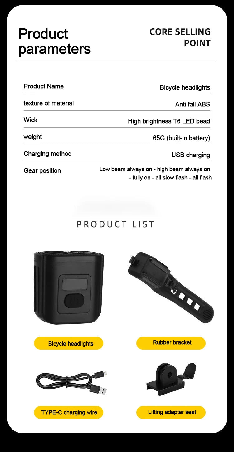 2024 NEW Night Cycling Safety Bicycle Light Bike USB Charge MTB Flashlight Bicycle Headlight for Cycling Bicycle Front Lamp