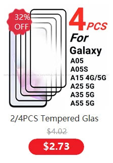 2/4PCS Screen Protector For Samsung Galaxy A55 Tempered Glass Samsung Galaxy A05S A05 A15 A25 A35 A55 5G Full Glue Screen Glass