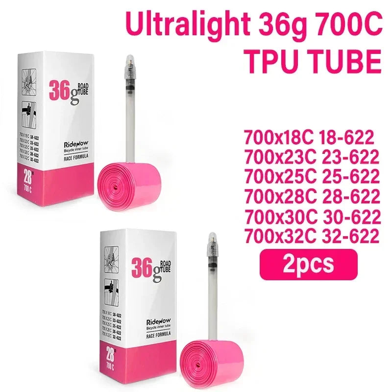 Ridenow Ultralight Bicycle Inner Tube 700 x 18 25 28 32 35 38C Road Bike TPU Tube 45 65 85mm Length French Valve 700C 28'' tube