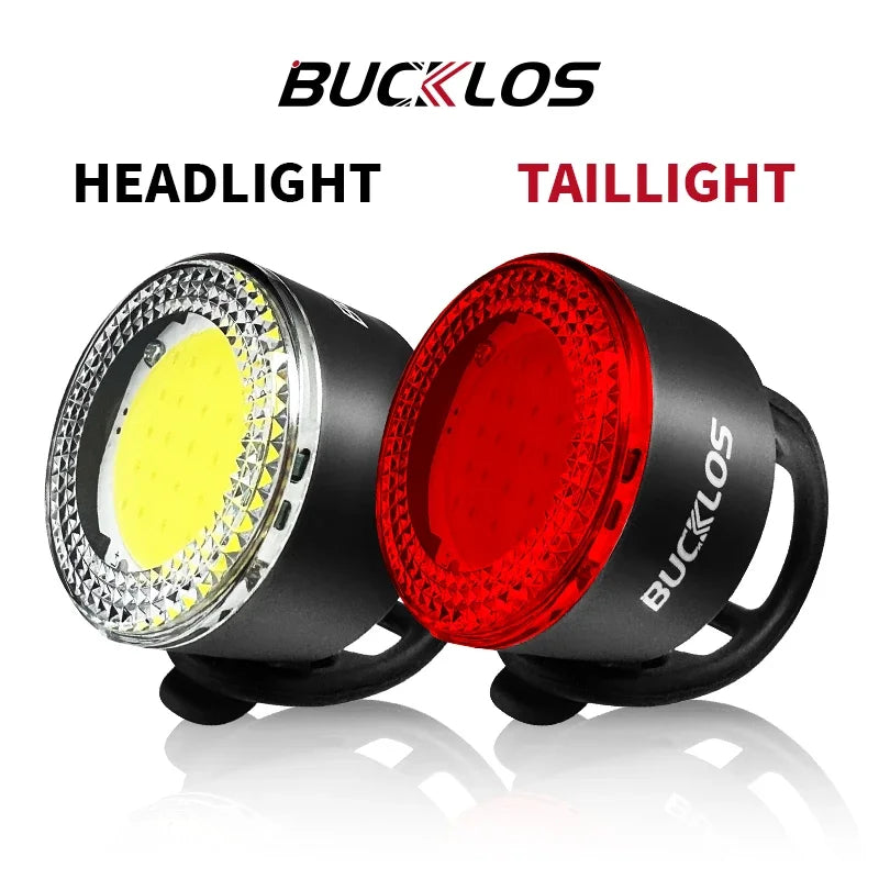 BUCKLOS Bicycle Light Set Highlight COB LED Front Rear Lamp Waterproof USB Rechargeable Bike Taillights Cycling Safety Headlight