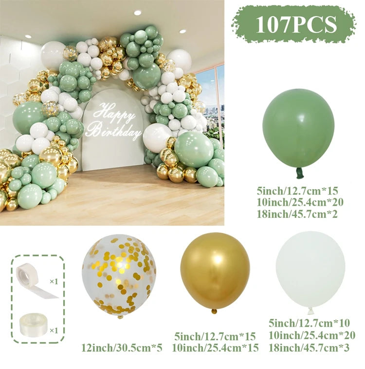 Green Balloon Garland Arch Kit Jungle Safari Party Baloon Birthday Party Decor Kids Baby Shower Wild One Wedding Latex Ballons