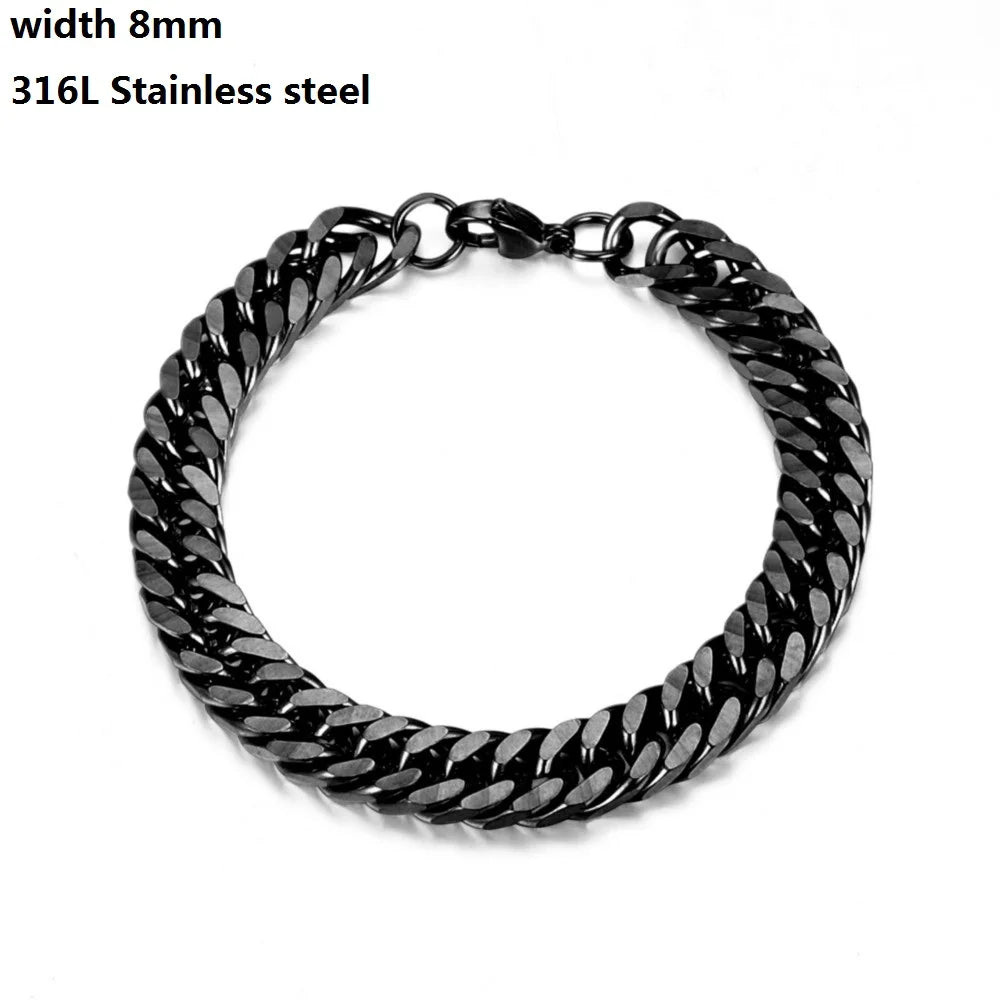 316L Stainless Steel Cuban Chain Bracelet for Men Women Figaro Vintage Metal Viking Kpop Pulseras Emo Cute Luxury Jewelry Gift