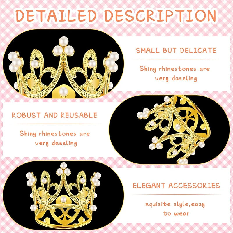 Mini Pearl Crown Cake Decoration Cupcake Topper Kids Hair Ornaments DIY Cake Baking Decoration For Wedding Birthday Party Decor