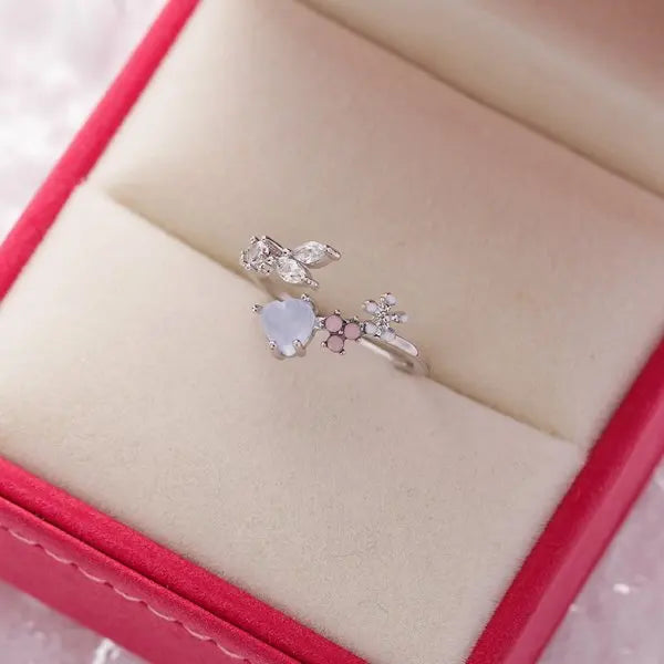 Fashion Crystal Zircon Rings Sweet Flower Leaf Butterfly Adjustable Open Rings Female Wedding Engagement Jewelry Gift