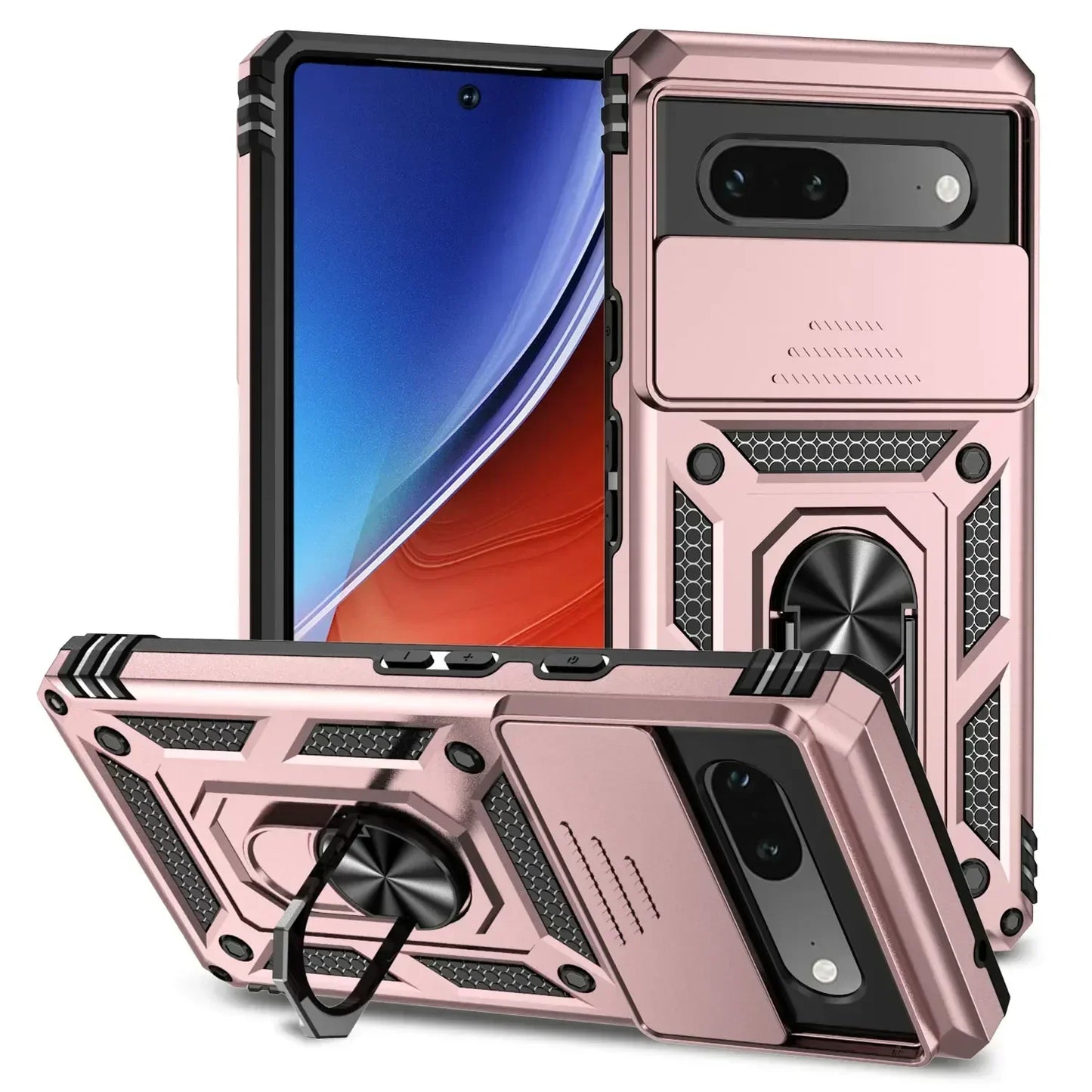 Shockproof Hybrid Dual Layer Magnetic Metal Ring stand Case For Google Pixel 9 8 7 Pro 6 6A 7A Slide Camera Lens Protetion Cover
