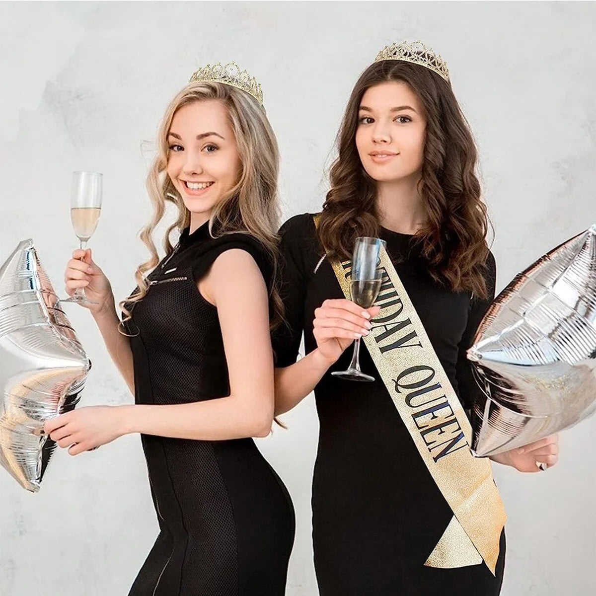 2pcs "Birthday Queen" Ribbon + Birthday crown tiara for Bachelorette Party Girls Birthday Party Decoration Party Supplies Gifts