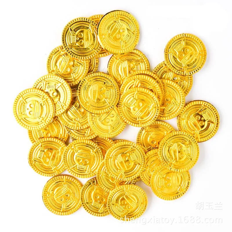 50/100Pcs Pirate Gold Coins Plastic Fake Treasure Coins Props Halloween Decor Kids Birthday Party Favor Game Treasure Supplies