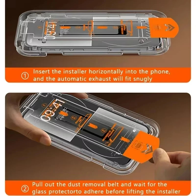 Dust Free Easy Installation Screen Protector for IPhone 13 11 16 12 14 15 Pro Max Plus Mini XS XR Tempered Glass Oleophobic