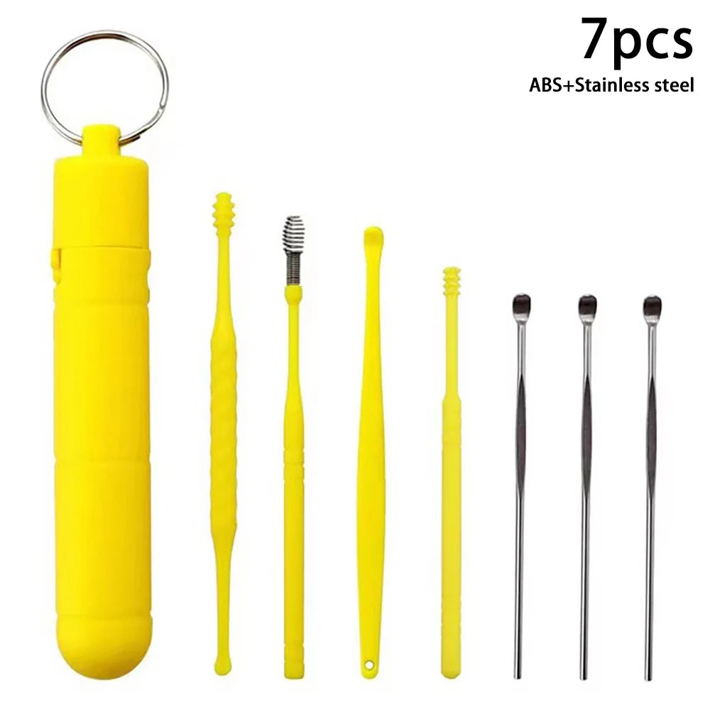 7Pcs ABS+tainless Steel Earpick Ear Cleaner Spoon Ear Care Cleaning Tool Ear Wax Removal Kit Ear Wax Ear Wax Removal Tool