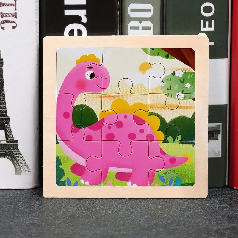 Baby Wooden Toys 11x11cm Jigsaw 3d Puzzle Cartoon Animal Traffic Wooden Puzzle Game Montessori Educational Toys For Children
