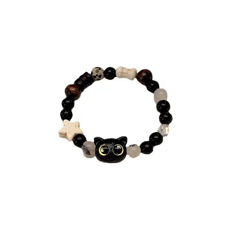 Cute Cat Bracelet For Women Funny Black Cat Bead Adjustable Braided Rope Charm Bracelets For Couple Friends Harajuku Jewelry