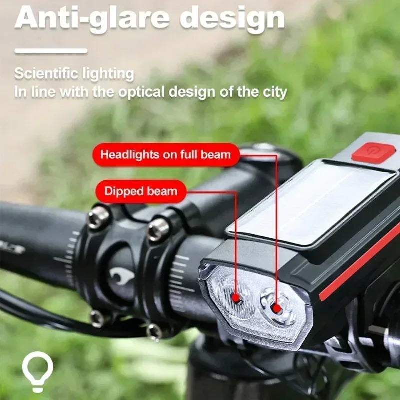 Bicycle Front Light USB Rechargeable with 120dB Horn Highlight Mtb Road Bike Headlight Night Riding Warning Lamp Cycling Light