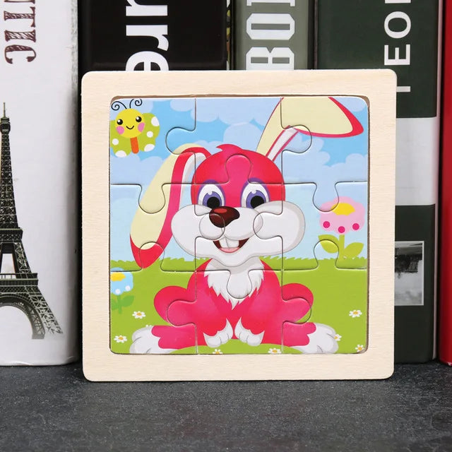 Baby Wooden Toys 11x11cm Jigsaw 3d Puzzle Cartoon Animal Traffic Wooden Puzzle Game Montessori Educational Toys For Children