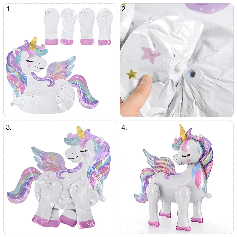 1pc 4D Rainbow Unicorn Foil Balloons For Girls Unicorn Birthday Decor Kids Jungle Birthday Party Elephant Animal Standing Ballon