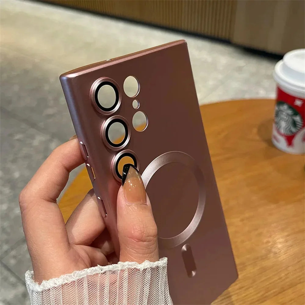 Luxury For MagSafe Magnetic Wireless Charging Case For Samsung Galaxy S24 S23 S22 S21 Ultra Fe Plus Lens Protective Back Cover
