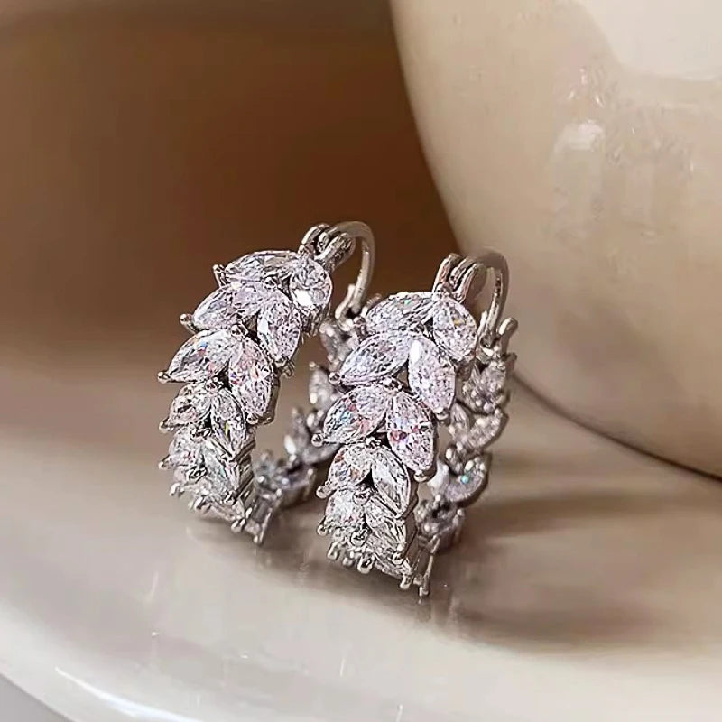 Luxury Trendy Marquise Cubic Zirconia Hoop Earrings for Women Sparking Silver Color Female Earrings Wedding Party Jewelry