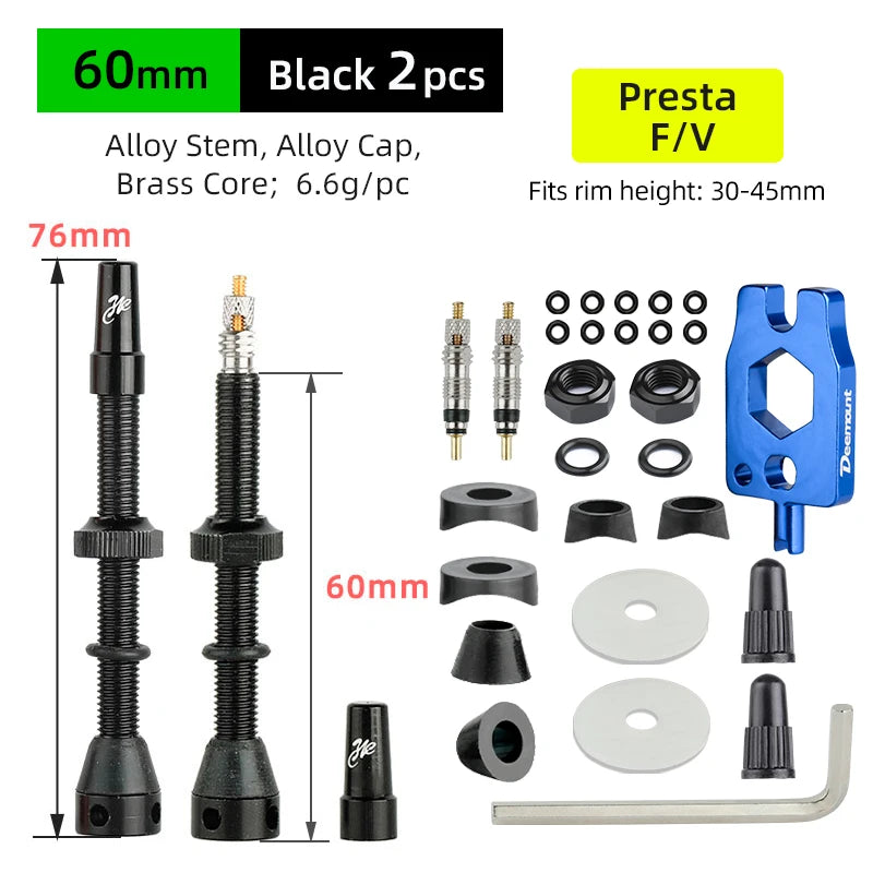 Bicycle F/V Tubeless Valve 44 60 80mm W/Tool Optional For Gravel Bike Aluminum alloy Pole Brass Core Presta Valve Cycling Parts