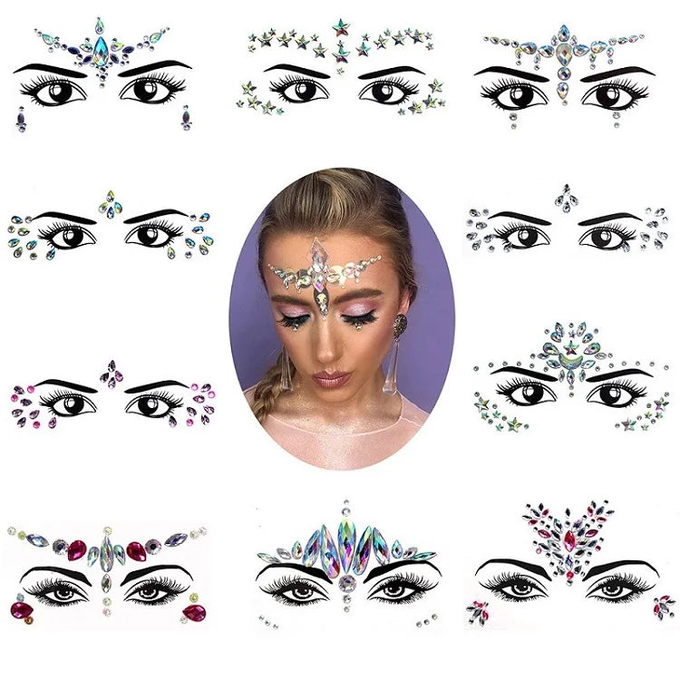 3D Rhinestone Bright Face stickers for festival Glitter Makeup Jewelry Sticker on Face crystals Gems jewels diamonds decoration