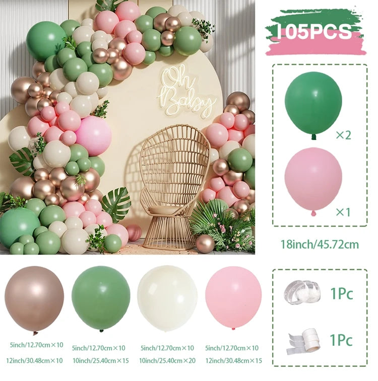 Green Balloon Garland Arch Kit Jungle Safari Party Baloon Birthday Party Decor Kids Baby Shower Wild One Wedding Latex Ballons