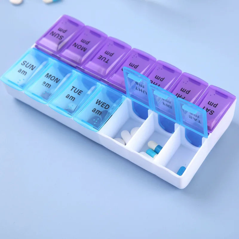 JUSTLANG Weekly 14 Grids 7 Days Pill Box Portable Travel Cases Organizer Pill Container Storage Tablets Vitamin Medicine