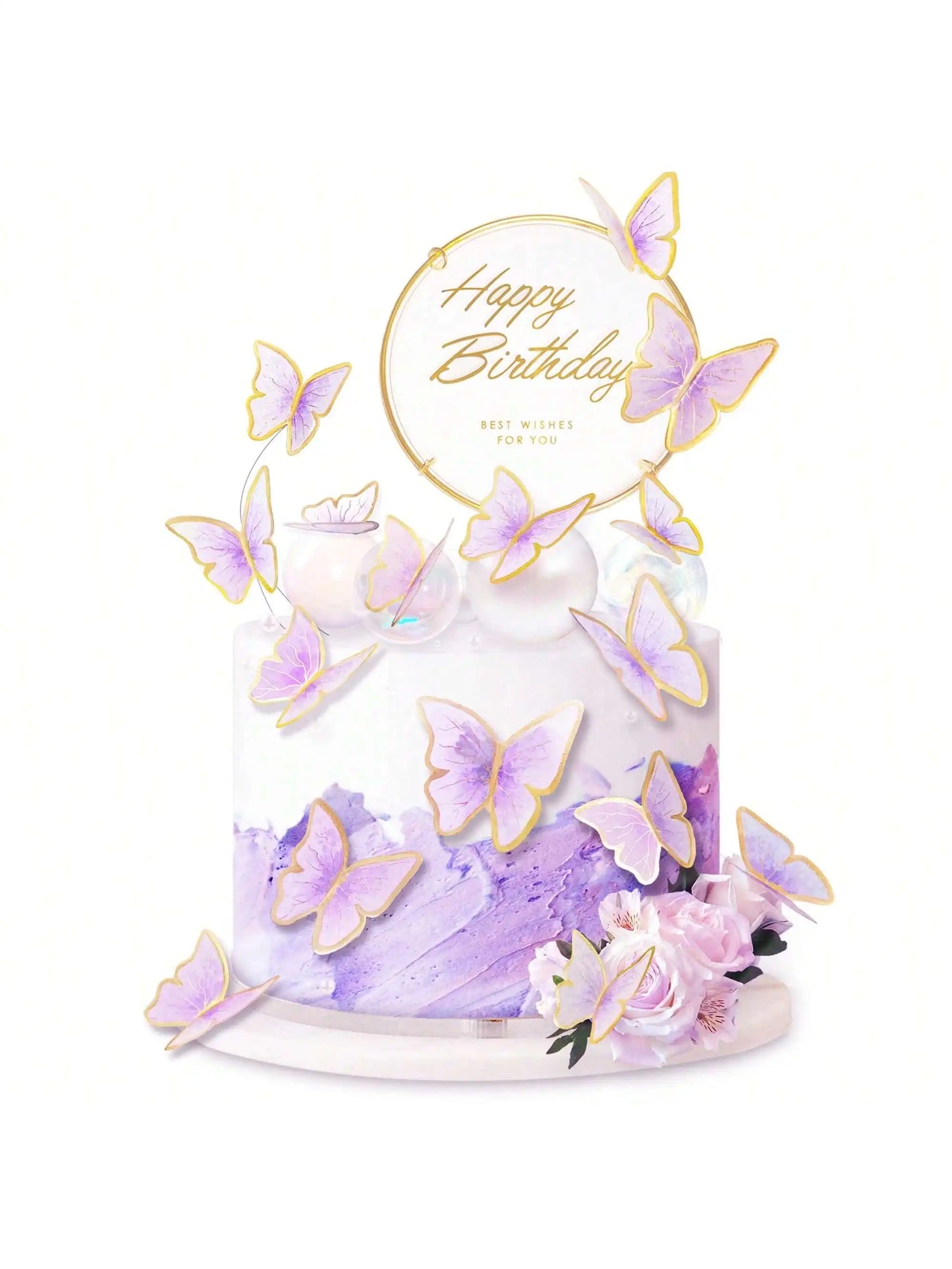 11pcs-Butterfly Cake Top Hat, Butterfly Cupcake Top Hat Happy Birthday Metal Gold Cake Girl Birthday Cake Party Decoration