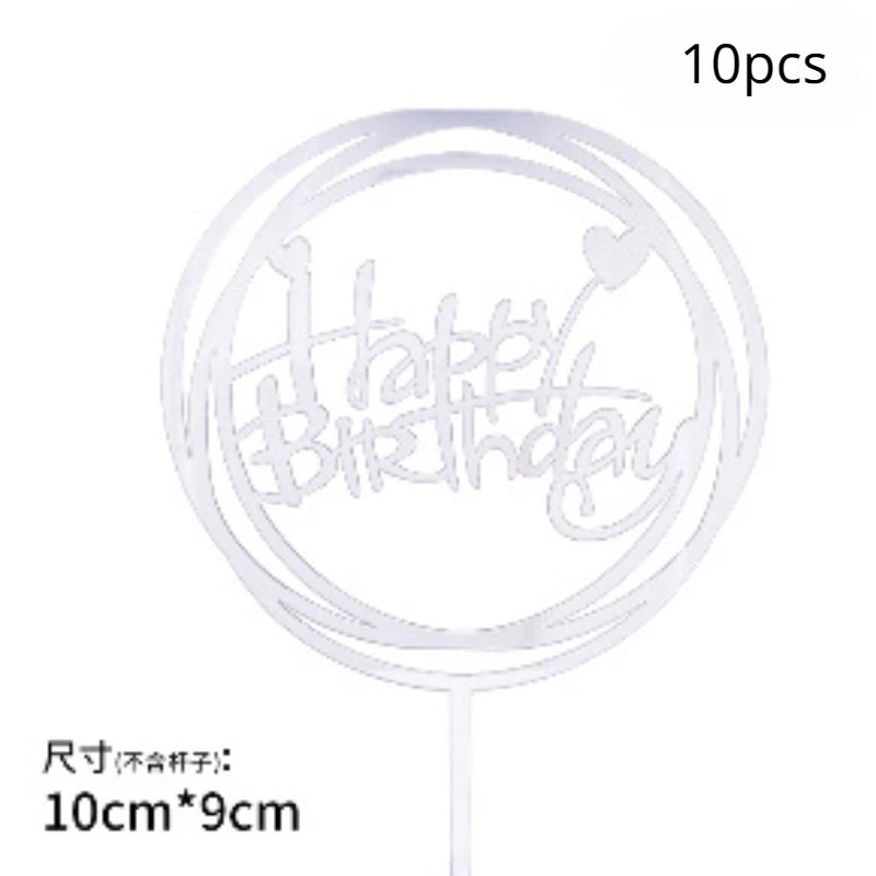 10pcs Multiple Styles Happy Birthday Cake Topper black Gold Cake Toppers Baby Shower Cake Birthday Party Cake Flag Decorations