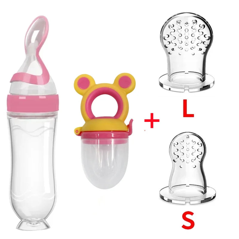 4Pcs Baby Feeding Bottle with Fruit Pacifier Set Baby Spoon Bottle Toddler Fresh Vegetable Fruit Feeder Kids Feeding Supplies