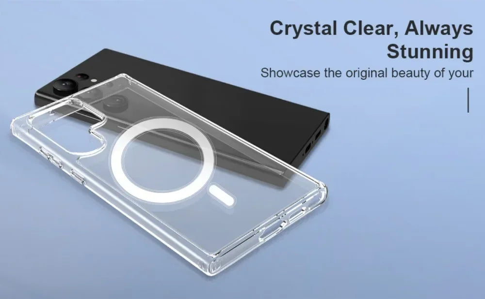 Original Magsafe Magnetic Case for Samsung Galaxy S25 24+ 21 FE S22 Plus S23 Ultra Plus Wireless Charging Shockproof Clear Cover