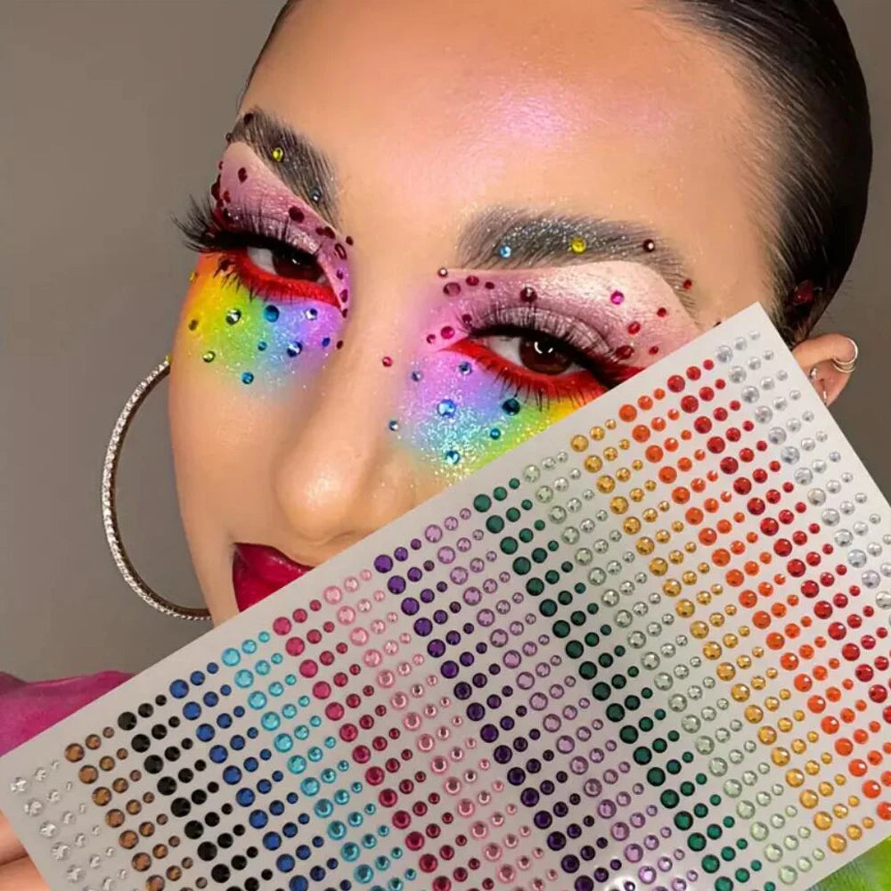 1Pcs Face Diamond Gem Sticker 5D Colorful Rhinestone Tattoo Eyeshadow Stickers fo Festival Nail Body Makeup Bling Jewel DIY Deco