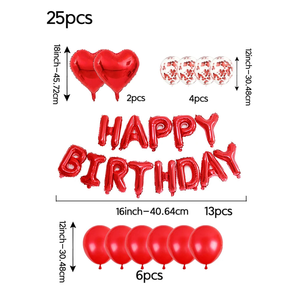 Multi-colored HAPPY BIRTHDAY Letters Foil Balloons Set Banner Heart Balloon Latex Confetti Balloon Birthday Party Decor Supplies