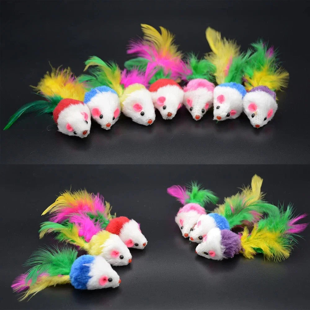 Rattle Cat Mouse Toys Also Prefilled Catnip Faux Fur Cat Mice Toys Interactive Cat Game Catnip Toys for Indoor Cats Play Fetch