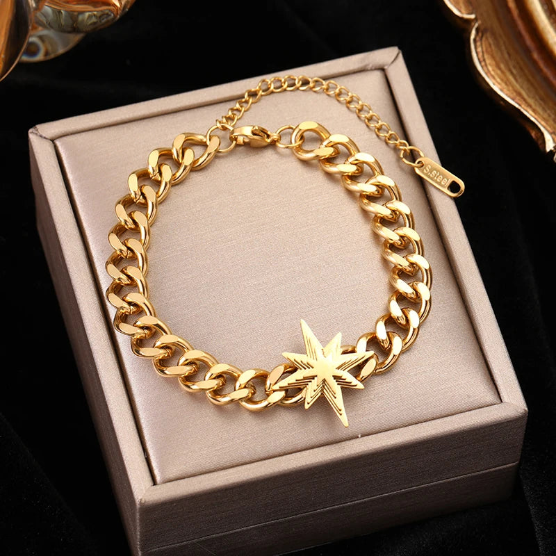 EILIECK 316L Stainless Steel Gold Color Bracelet for Women Simple Style Link Chain Bangle Trendy Fashion Non-fading Jewelry Gift
