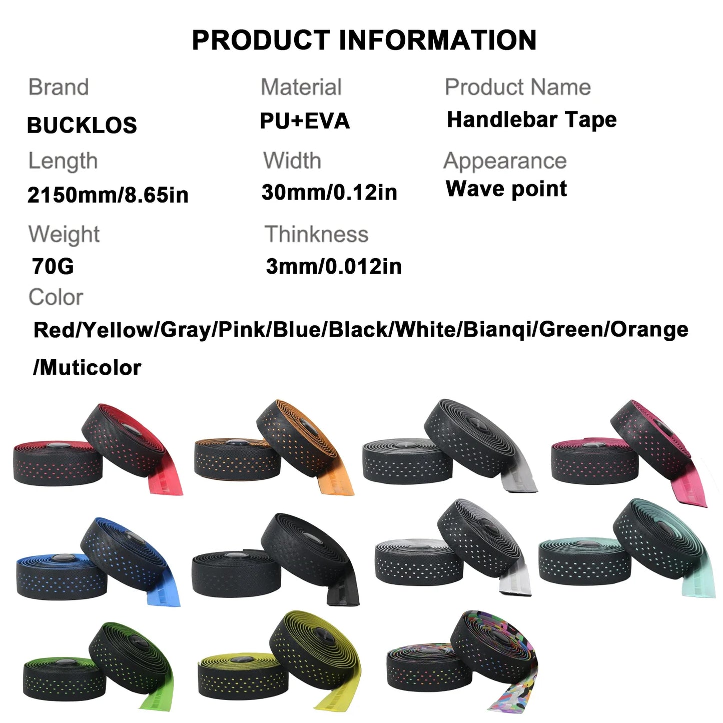 BUCKLOS Road Bike Handlebar Tape Soft PU EVA Gravel Bicycle Bar Tape Anti-Slip Shock Absorption Breath Grip Tape Cycling Parts