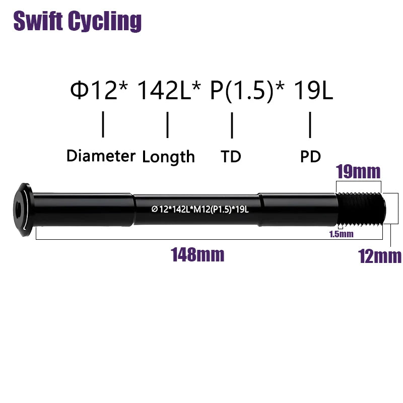 Swift MTB Road Bike Thru Axle Front Fork Shaft Skewers M12xP1.0/1.5/ 12x142/148 Bicycle Quick Release Skewer Wheel Accessories