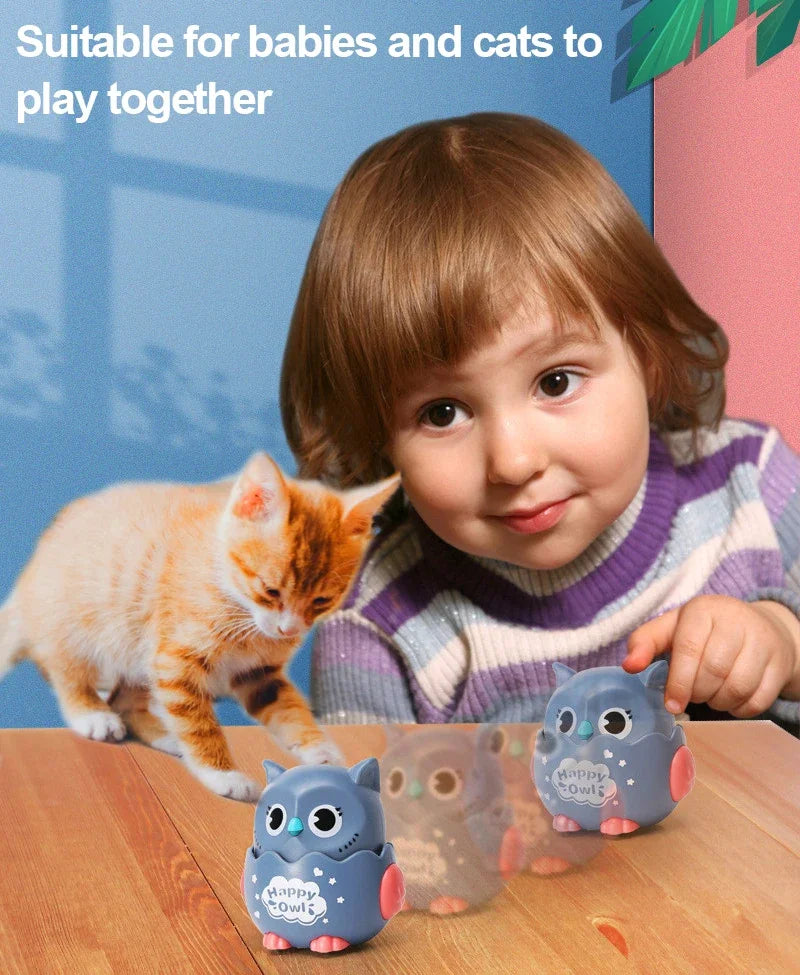 Kids Classic Wind Up Interactive Owl Shaped Press Mechanical Sliding Toys Toys for Boys Girls Birthday Xmas Gift