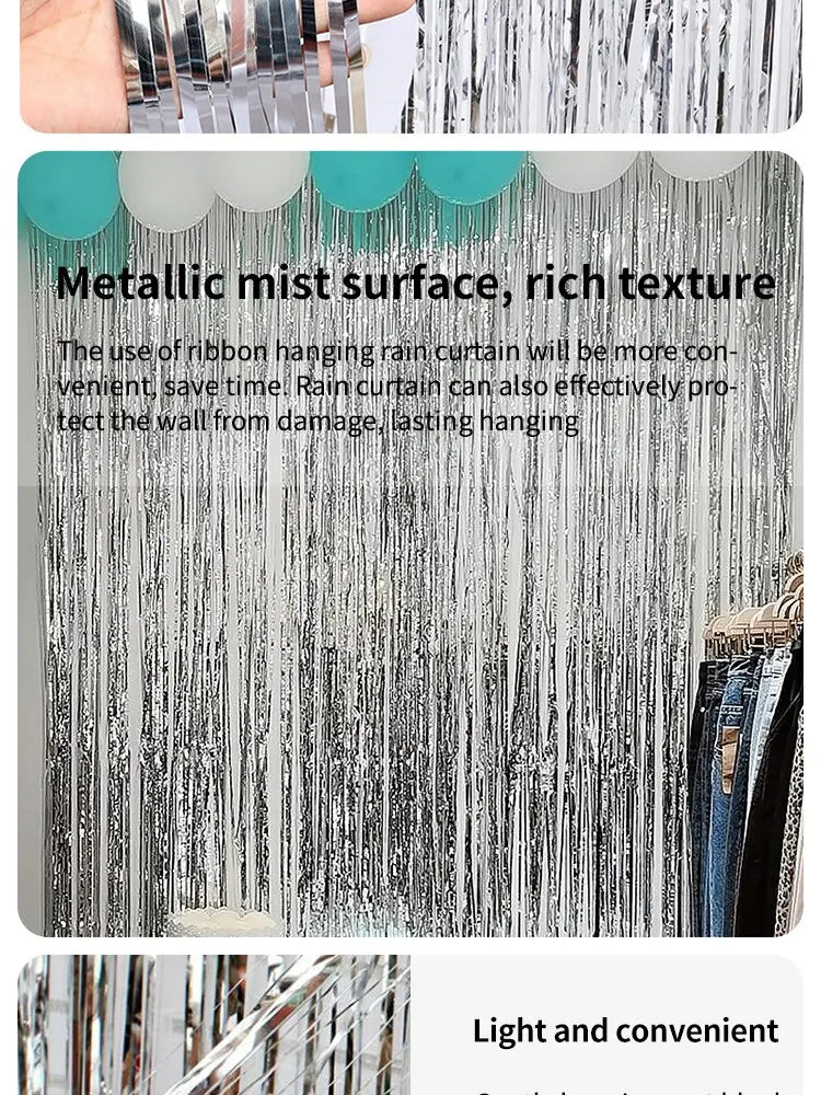 1x2M Silver Rose Gold Rain Tinsel Curtain First Happy Birthday Wedding Decoration Adult Kids Baby Boy Girl 1st One Year Decor