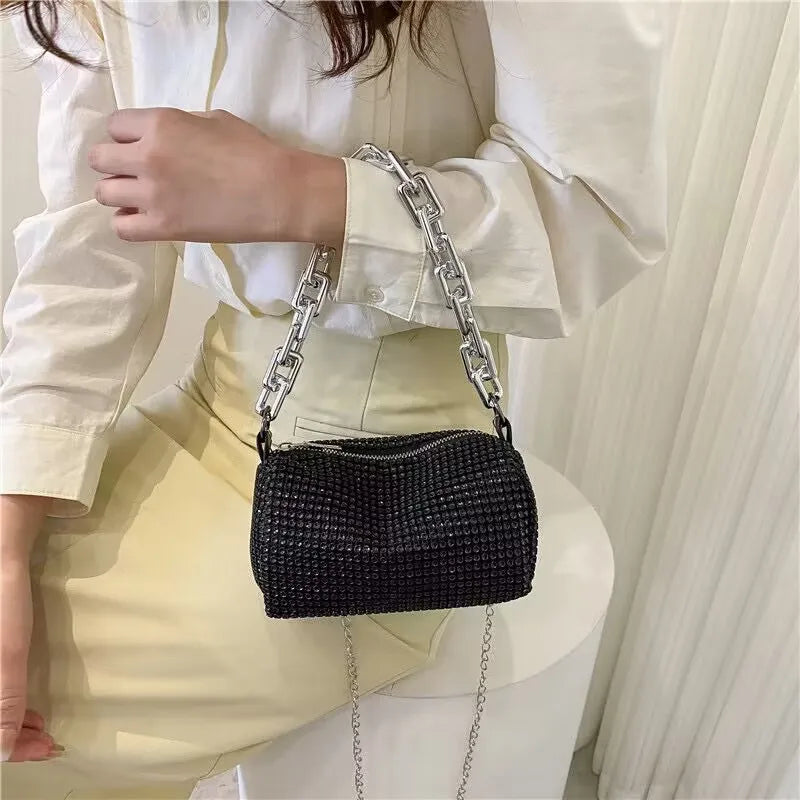Allover Rhinestone Bucket Bag, Glitter Chain Prom Purse, Women's Mini Crossbody Bag (18cm*13cm*13cm)