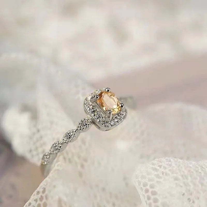 Unique Orange Cubic Zirconia Rings Silver Color/Gold Color 2023 New Wedding Rings for Women Temperament Elegant Jewelry
