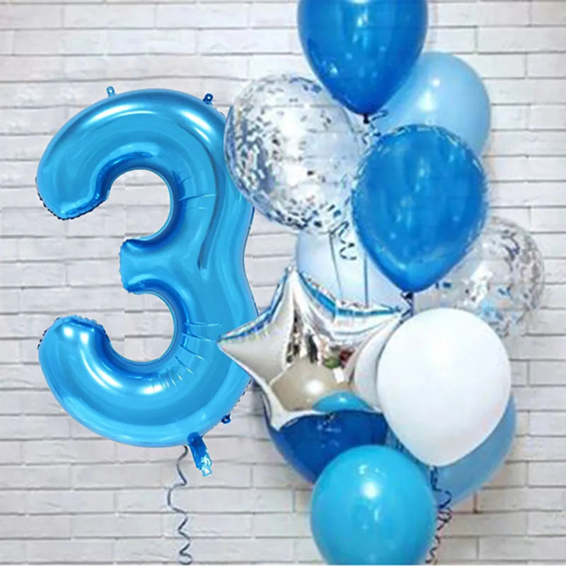 12pcs Blue 32inch Number Foil Latex Balloon Happy Birthday Party Decorations Kids Boy Baby 1 2 3 4 5 6 7 8 9 Year Old Supplies