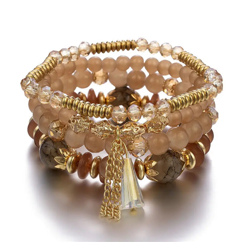 4Pcs New Tassel Charm Beads Bracelet Set For Women Colorful Glass Beaded Chain Bangle Men Bohemian Jewelry