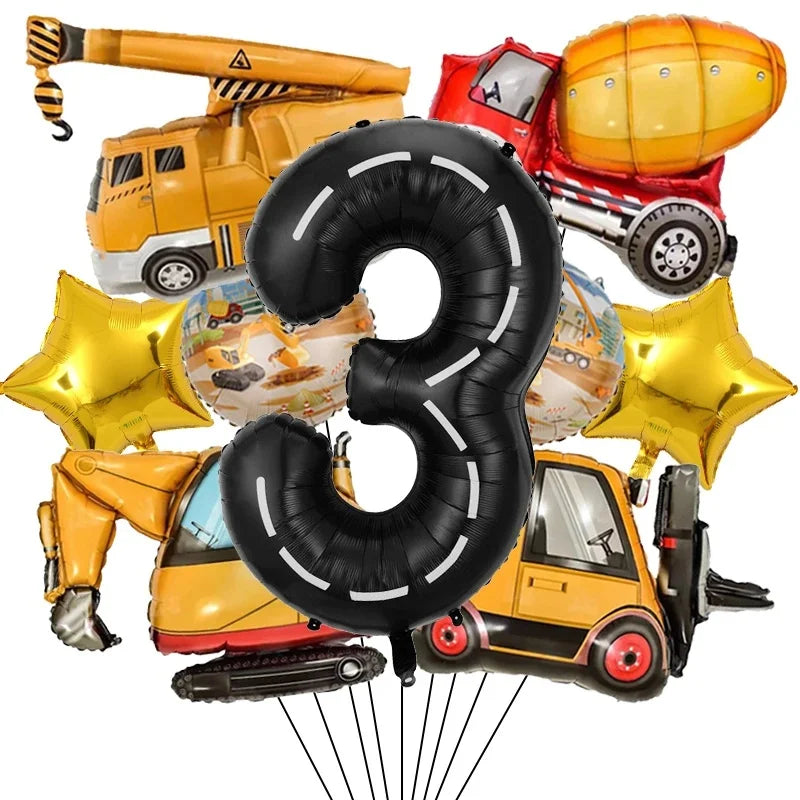Architectural Birthday Party Decoration, 9 Pieces of Architectural Birthday Numbers Aluminum Foil Balloons Suitable for Architectural Trucks Birthday Architectural Theme Party Supplies