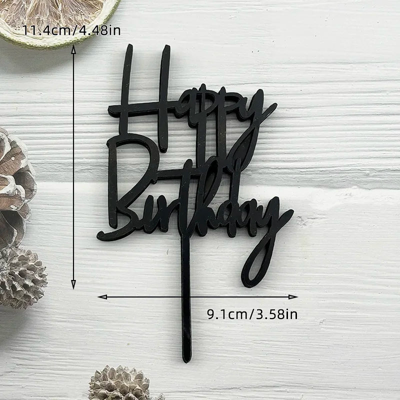 10Pcs Acrylic Happy Birthday Cake Topper Black Gold Silver Designs Cake Decorations for Kids, Men, Women & Baby Showers