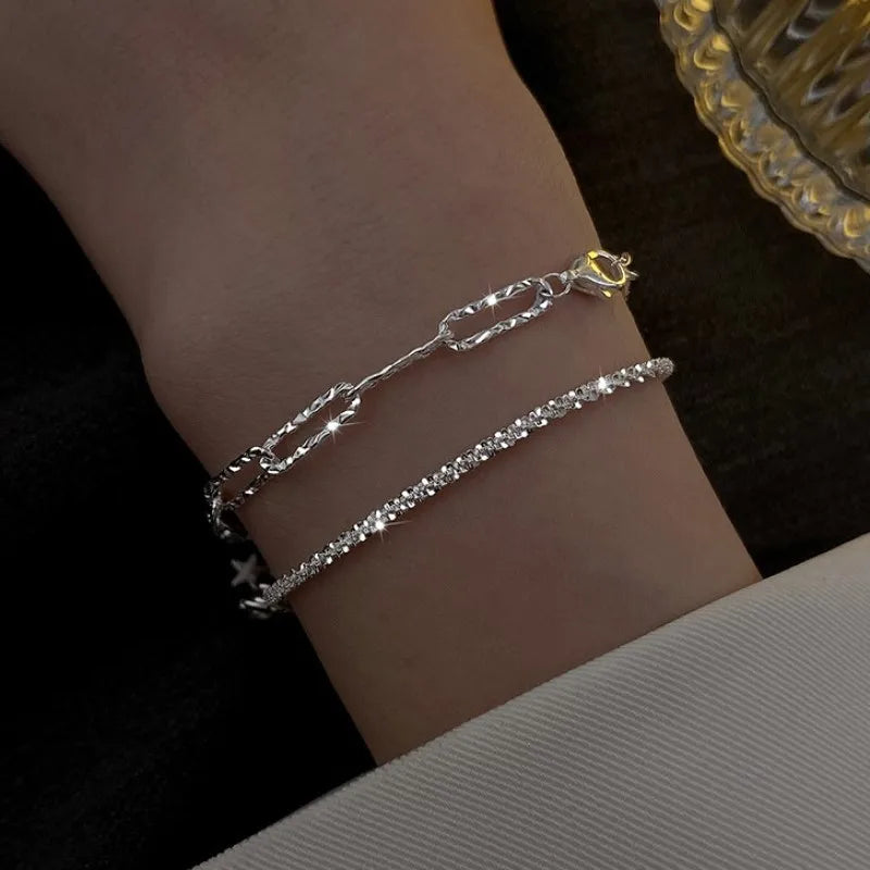 Full of Rhinestone Stainless Steel Bracelet For Women 2022 New Designer Shiny Luxury Zircon Adjustable Bracelets Jewelry Gift