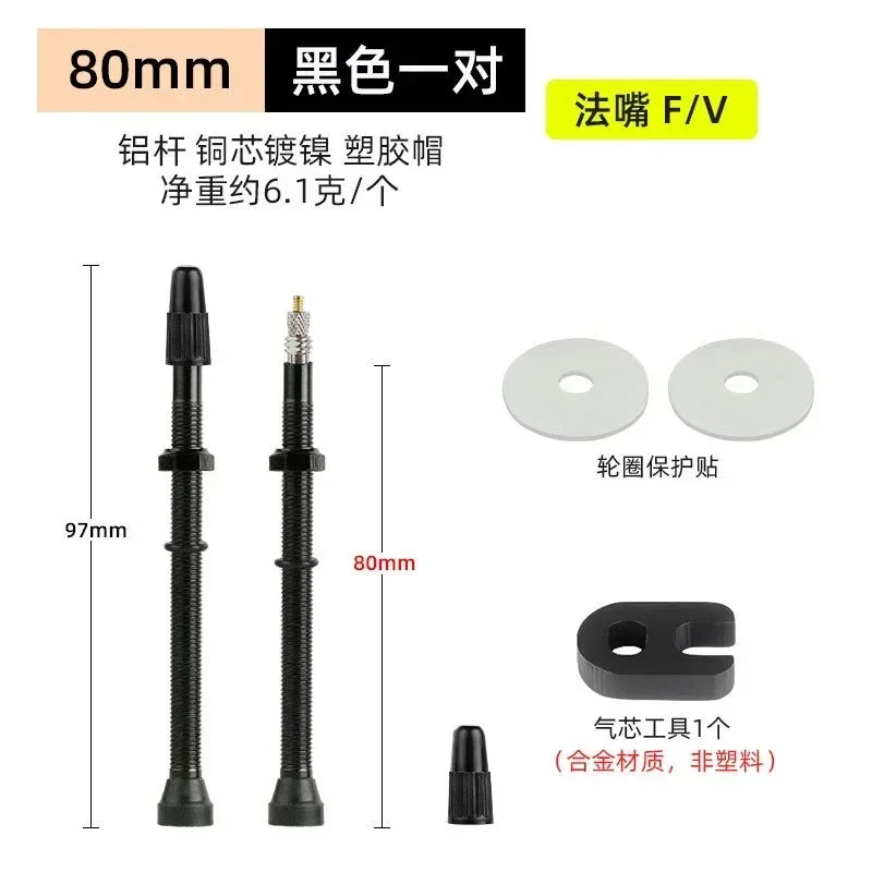 40/60/80mm Tubeless Valves Bike Aluminum Alloy Presta Nipples Removable Core Air Valve for Road MTB Bicycle