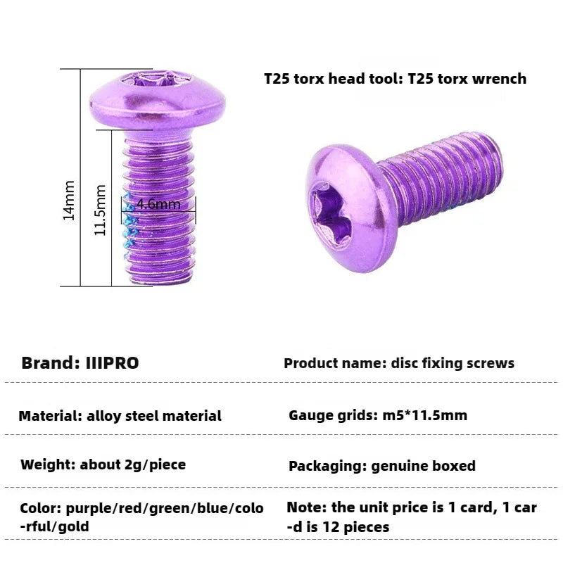 Bike Disc Brake Rotor Fixing Screw 12PCS T25 Bicycle screws Steel Alloy for MTB Road Bike 6-Bolt Plate Bicycle accessories