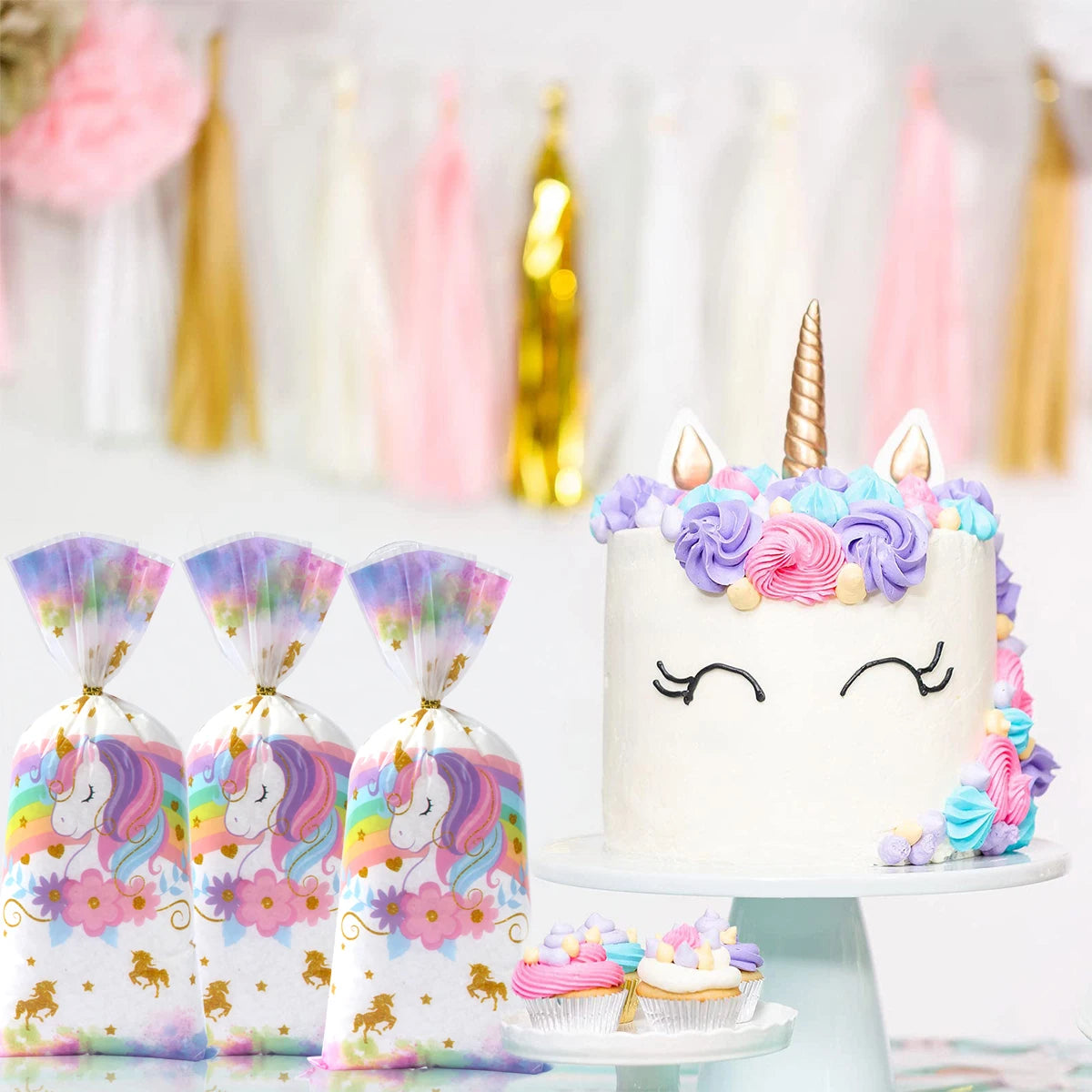 25/50/100pcs Unicorn Theme Candy Packing Bags Unicorn Birthday Party Decoration Kids Baby Shower Wedding Gift Bag Party Supplies