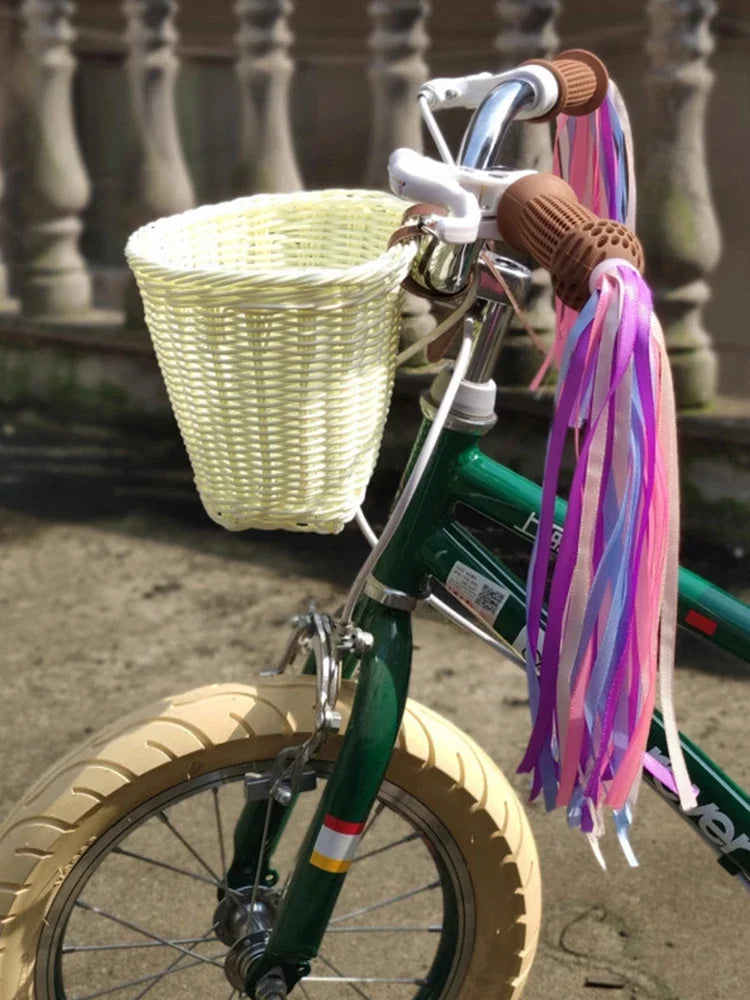 Front Handlebar Bicycle Basket Multifunction Traditional Bicycle Basket Waterproof Hand Woven Bike Basket for Kids Children Bike