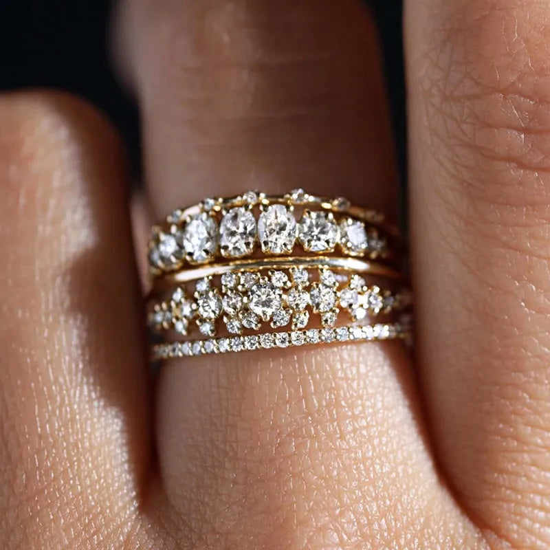 Trendy Women Rings Double Layer Cubic Zirconia Luxury Female Accessories for Wedding New Gorgeous Lady Jewelry Drop Ship