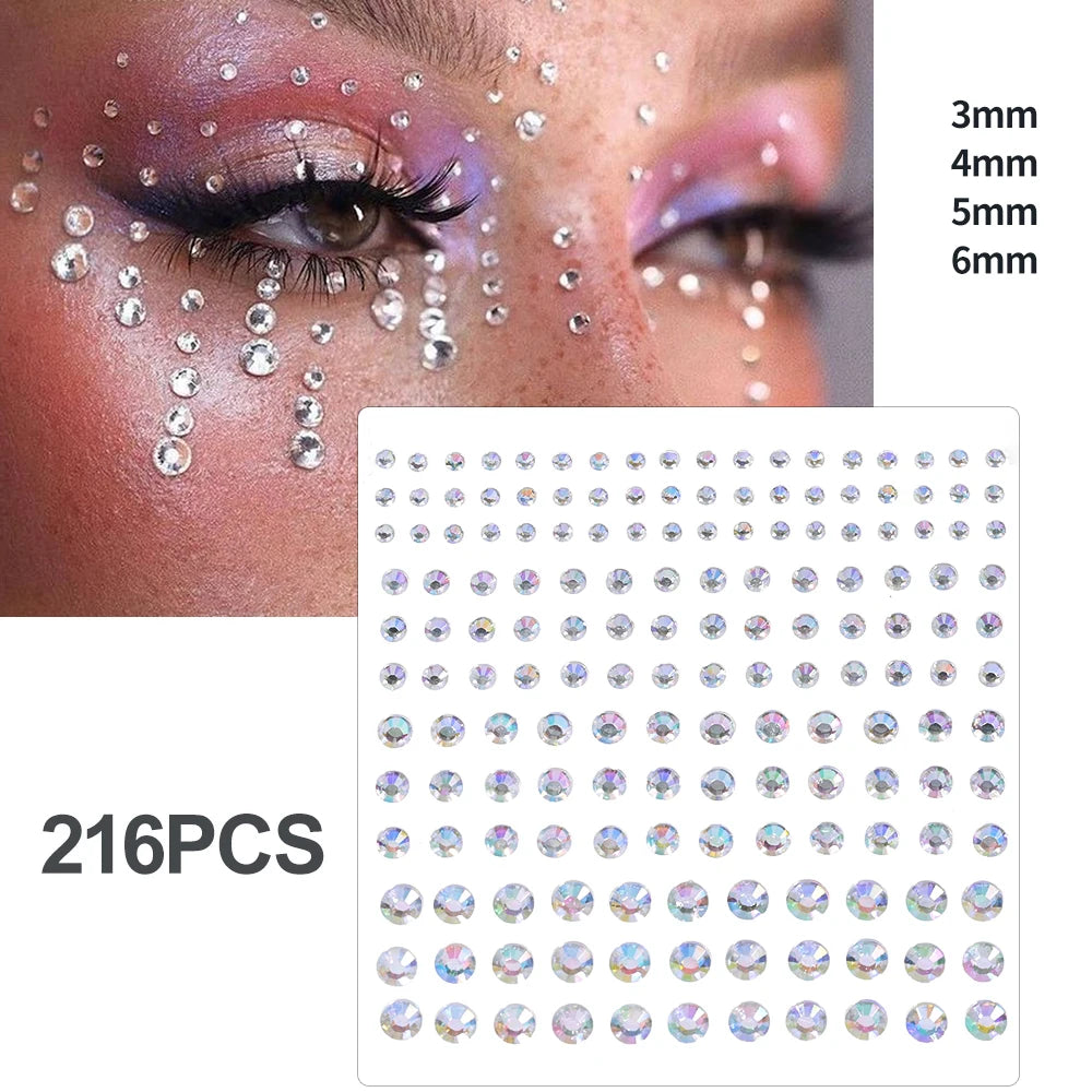 3D Face Eyes Party Makeup Tattoo Sticker Acrylic Diamond Rhinestones Sticker Self-adhesive Mixed Crystal Face Decoration Sticker